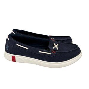 Skechers Boat Shoes Women's Size 8.5 Navy Blue Canvas Slip-On Loafer Memory Foam